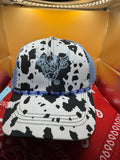 Powder blue cow print trucker